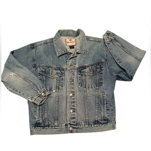 MAC SPORT Y2K Denim Trucker Jacket Distressed Size M